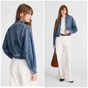 Madewell Zip-Up Bomber Jacket in Airy Denim in Moby Wash Size S NWT